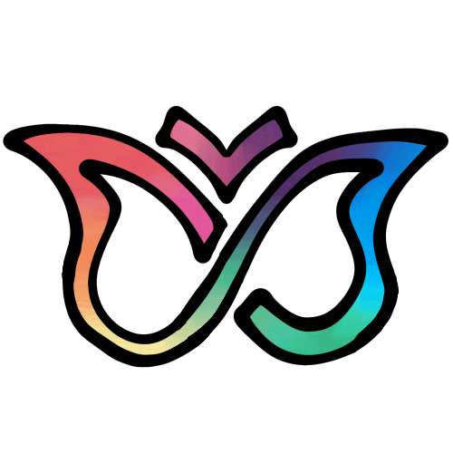  A drawing of the ADHD butterfly symbol. It is a stylized depiction of a butterfly where the wings are drawn with a single stroke so that it resembles an infinity symbol. It is colored with a rainbow gradient. 